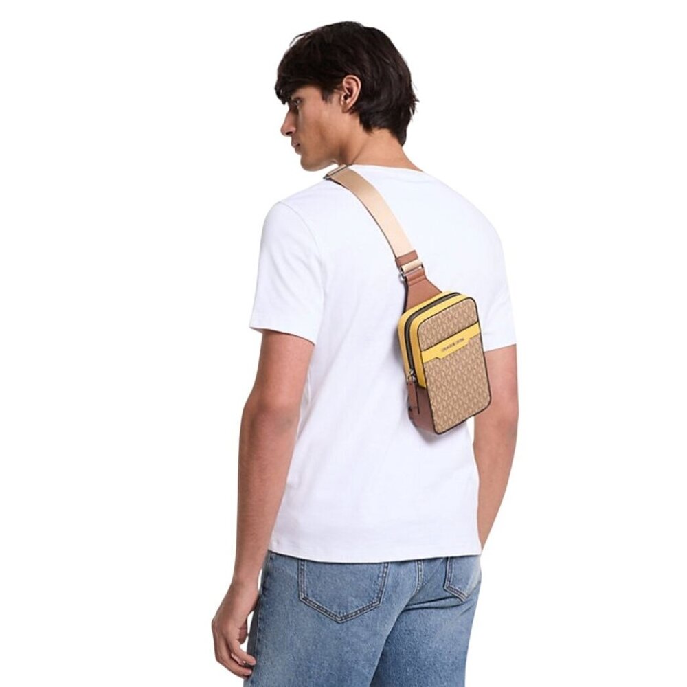 NEW Michael Kors Cooper Medium Signature PVC Sling Backpack Daisy Yellow & Brown